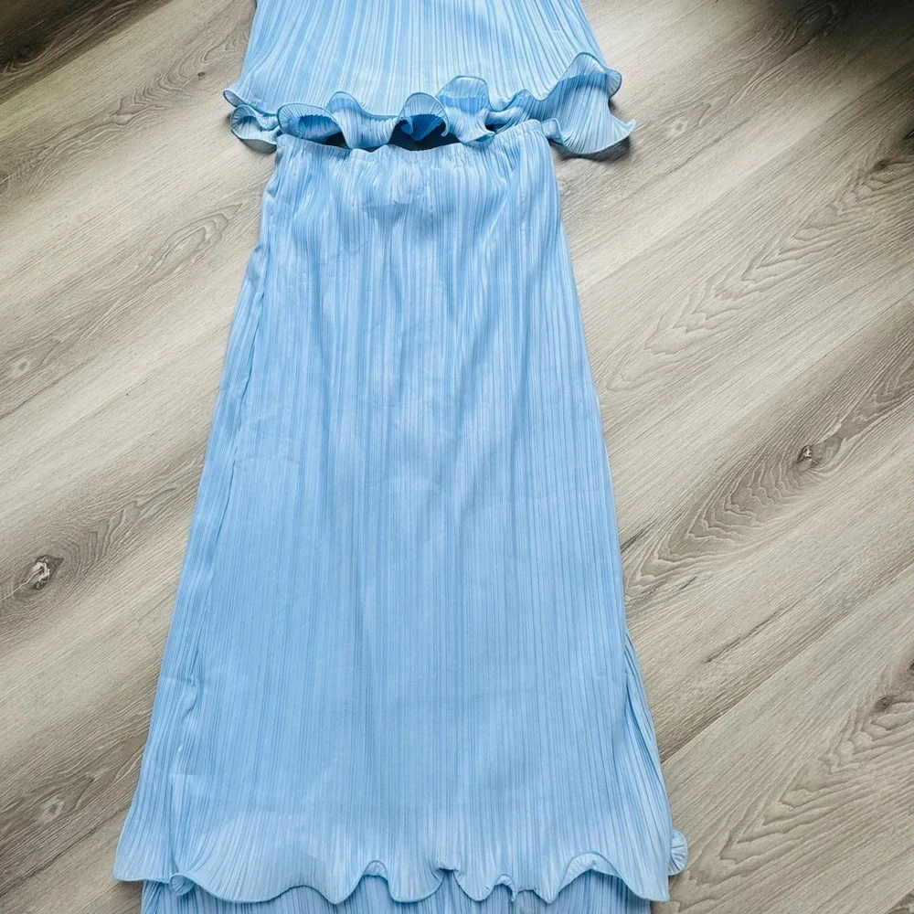 Commense Pleated layered Blue Ruffle Skirt Set size L new - Picture 2 of 5